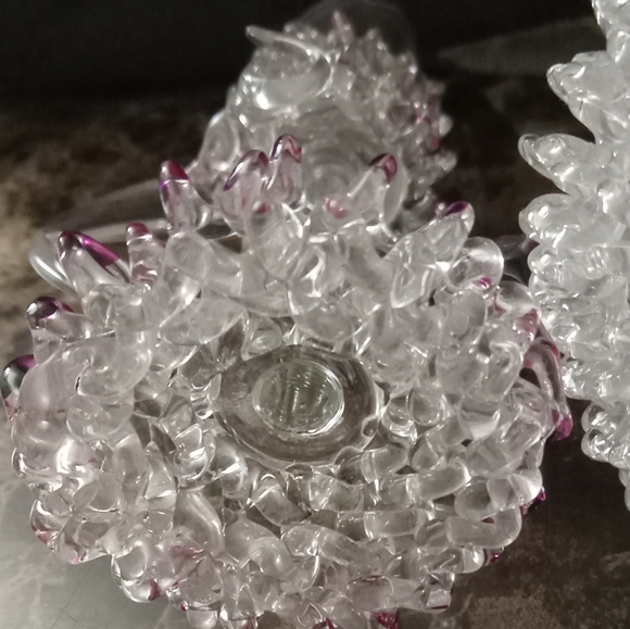 Set Of 3 Hand spun glass coffee pot w a purple accent with two candlesticks - Picture 11 of 13